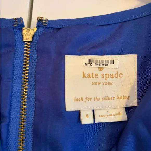 Kate Spade Royal Blue A Line Mini Dress V Neck Gold Zipper Women's Size‎ 4 - Picture 4 of 11